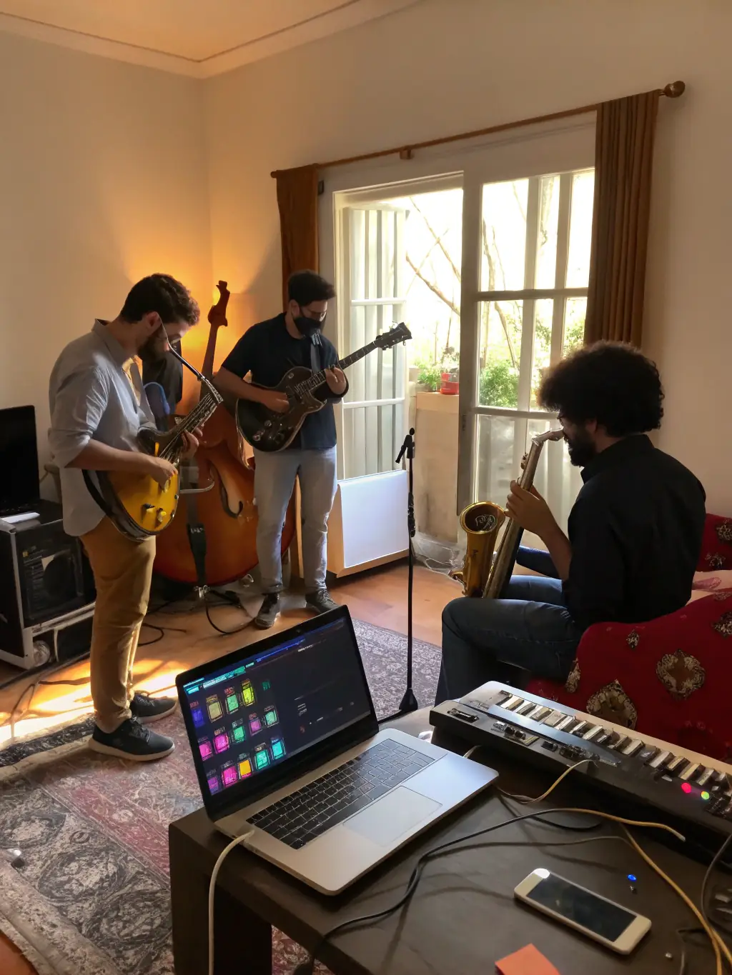 A vibrant photo of musicians playing traditional Breton instruments during a workshop at the institute, showcasing the Breton Music Preservation Program.