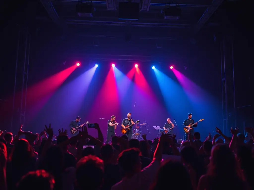 A captivating image of a traditional Breton music performance, featuring musicians in traditional attire on a beautifully lit stage.