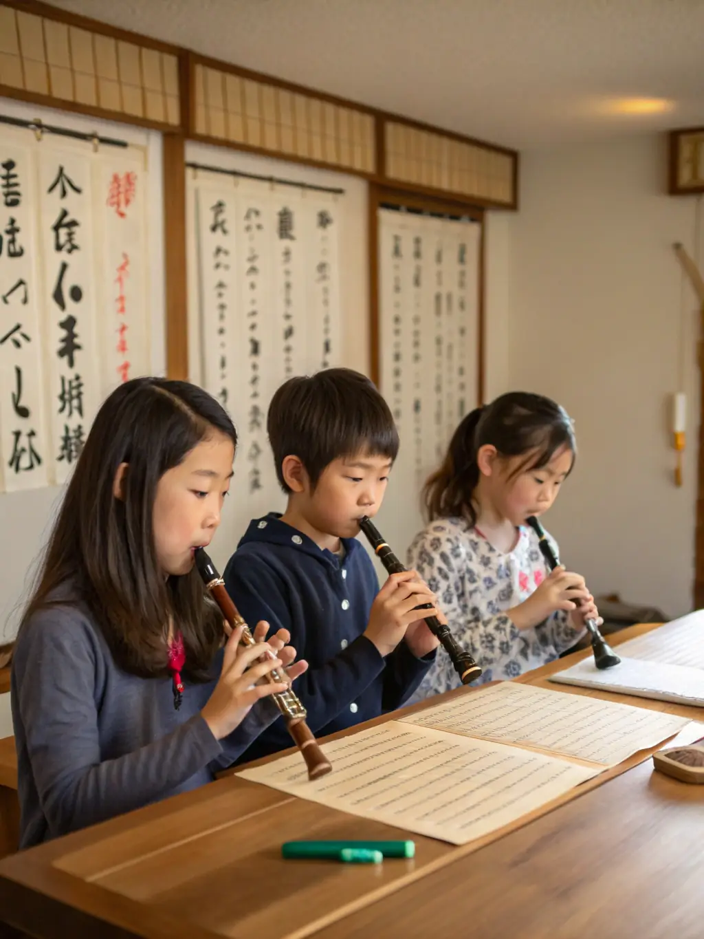 A group of children learning to play traditional Breton instruments in a classroom setting, part of the institute's educational outreach.